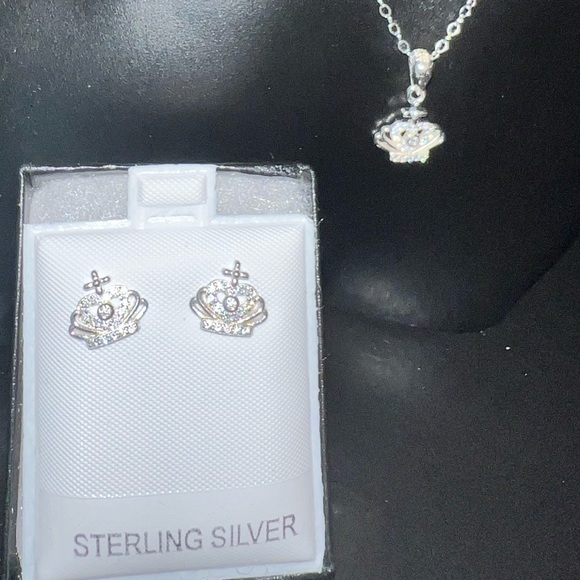 Sterling Sliver Earrings Jewelry Post stamped 925 w/ rhinestone - Picture 6 of 7